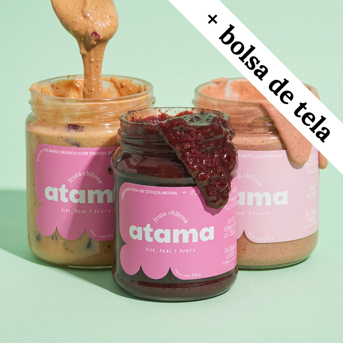 Mermelada y Pastas de Maní Pink y Crunch · Pack 3 Frascos