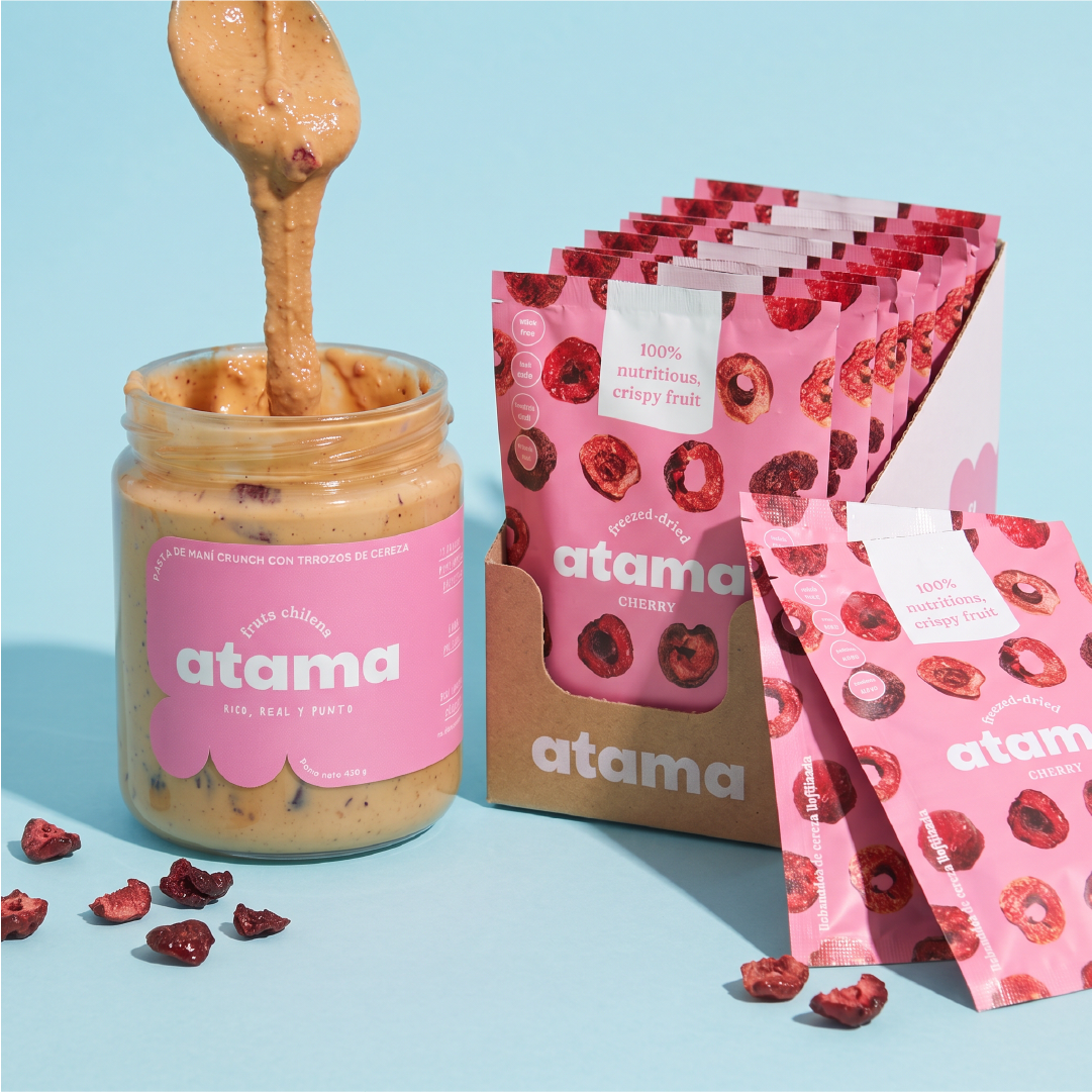 Pasta de Maní Crunchy y 18 Snacks Cereza Liofilizada + Tote
