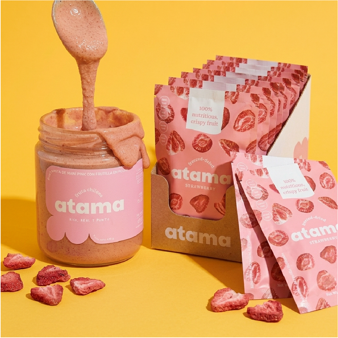 Pasta de Maní Pink y 18 Snacks Frutilla Liofilizada + Tote